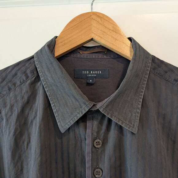 Ted Baker Shirt Men's Size 4 Dark Gray Button-up Kohl Stripes Long Sleeve Large - Picture 4 of 12